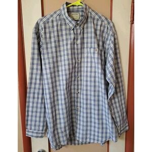 Henry Hill H L Clue Shirt Mens Large Beige Blue Check Button Down Long Sleeve